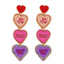 3-Tier Conversation Hearts Seed Bead Handmade Embroidery Jeweled Drop Earrings