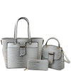 3IN1 CROC TEXTURED CHIC SATCHEL W HANDLE CROSSBODY AND WALLET SET COLOR SILVER