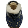 Women's Moccasin Loafer Slippers with Fur Lining – Navy Tweed Shearling Slip-On Shoes with Gold Horsebit Detail