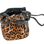 Leopard Furry Animal Print Kiss Lock Bucket Crossbody Shoulder Bag - Girl Stylish Black Faux Leather Accent Purse for Women