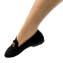 Women's Black Ballet Flat Shoes - Closed Pointed Toe Comfort Loafers, Slip-On Faux Suede Flats with Gold Accents, Water-Resistant & Slip-Resistant Sole