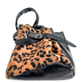 Leopard Furry Animal Print Kiss Lock Bucket Crossbody Shoulder Bag - Girl Stylish Black Faux Leather Accent Purse for Women