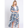 DIONA J BOHO PRINT KIMONO COVER UP ONE SIZE COLOR BLUE