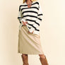 Davi & Dani High-Low Side Slit Striped Johnny Collar Sweater