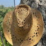 Wide brim gambler sun hat in handwoven straw with