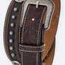 Studded Embossed Western Mens Leather Belt