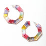 Hexagon Raffia Hoop Earrings - Colorful Design