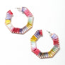 Hexagon Raffia Hoop Earrings - Colorful Design