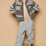 POL Raw Hem Lace Patch Flounce Sleeve Jacket