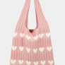Fame Contrast Heart Crochet Tote Bag