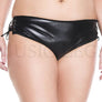 Plus size wet look side lace up crotchless panty