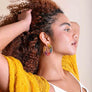 Hexagon Raffia Hoop Earrings - Colorful Design