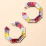 Hexagon Raffia Hoop Earrings - Colorful Design