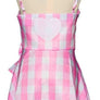 Diona Women Adult Girls Movie Doll Costume Margot Cosplay Pink and White Gingham Check Dress Halloween Christmas Party Birthday Dress Up