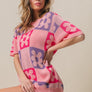 BiBi Flower Checker Pattern Short Sleeve Sweater