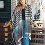 Colorblock & Stripe Ruana With Fringed Edges