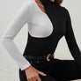 Cutout Contrast Mock Neck Long Sleeve T-Shirt