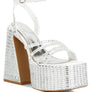 Lustrous Mirror Embellished Flare Heel Sandals