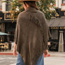 Button Neck Fringe Poncho