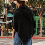 Button Neck Fringe Poncho