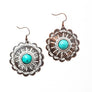 Rustic Turquoise Flower Drop Earrings