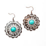 Rustic Turquoise Flower Drop Earrings
