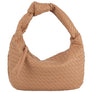 DIONA J WOMEN'S FASHION BRAID TEXTURE KNOT ZIPPER SHOULDER BAG COLOR BROWN