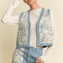 Davi & Dani Lace Patch Open Front Denim Vest