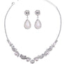 Faux Pear Pearls w Rhinestone Bridal Necklace Set