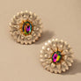 metal flower earrings with gem stone