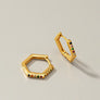 brass hexagon huggie earrings with color cz