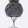 EMMEZ Cable Knit Natural Raccoon Fur Pom Beret
