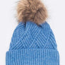 Raised Knit Raccoon Fur Pom Beanie