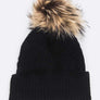 Raised Knit Raccoon Fur Pom Beanie