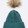 Raised Knit Raccoon Fur Pom Beanie
