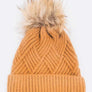Raised Knit Raccoon Fur Pom Beanie