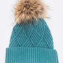 Raised Knit Raccoon Fur Pom Beanie