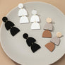Three linear geo shape drop earrings