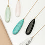 LONG OVAL NATURAL STONE PENDANT Y SHAPE NECKLACE