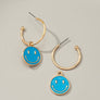 Smiley face charm hoop earrings