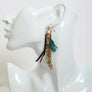 Green Feather Chain Long Statement Earrings
