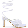 CHASM RUCHED SATIN TIE UP BLOCK HEELED SANDALS