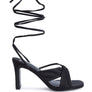 CHASM RUCHED SATIN TIE UP BLOCK HEELED SANDALS