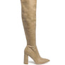 LONDON RAG KNEE HIGH PRINT BLOCK HEELED BOOT