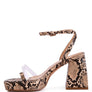SUCH FLIRT SNAKE PATTERN BLOCK HEELED SANDALS