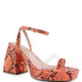 SUCH FLIRT SNAKE PATTERN BLOCK HEELED SANDALS