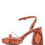 SUCH FLIRT SNAKE PATTERN BLOCK HEELED SANDALS