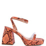 SUCH FLIRT SNAKE PATTERN BLOCK HEELED SANDALS