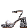 SUCH FLIRT SNAKE PATTERN BLOCK HEELED SANDALS