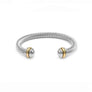 TWISTED CABLE WIRE OPEN BANGLE TWO TONE CUFF BRACE